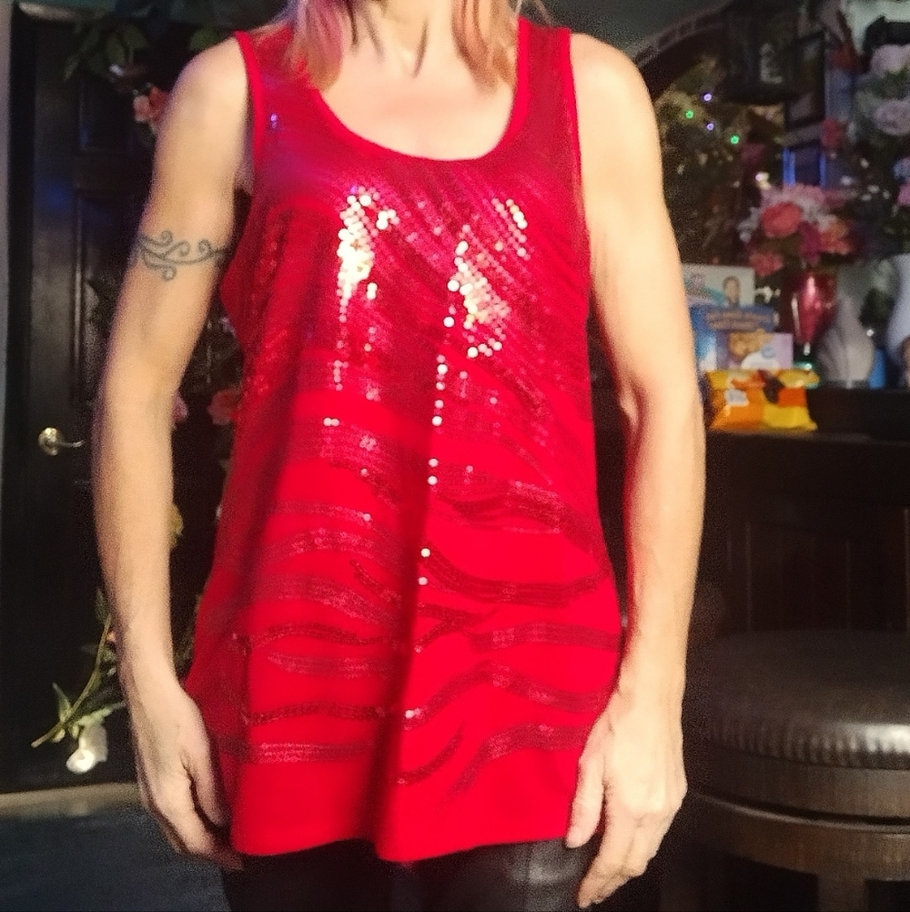 Bright Red Sequin Sleeveless Top